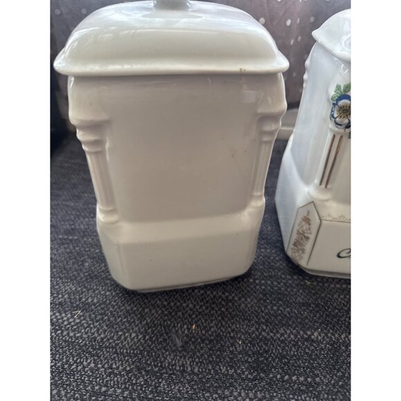 Vintage Ceramic Rice & Sugar Kitchen Canisters With Floral Design & Lids - Picture 3 of 16